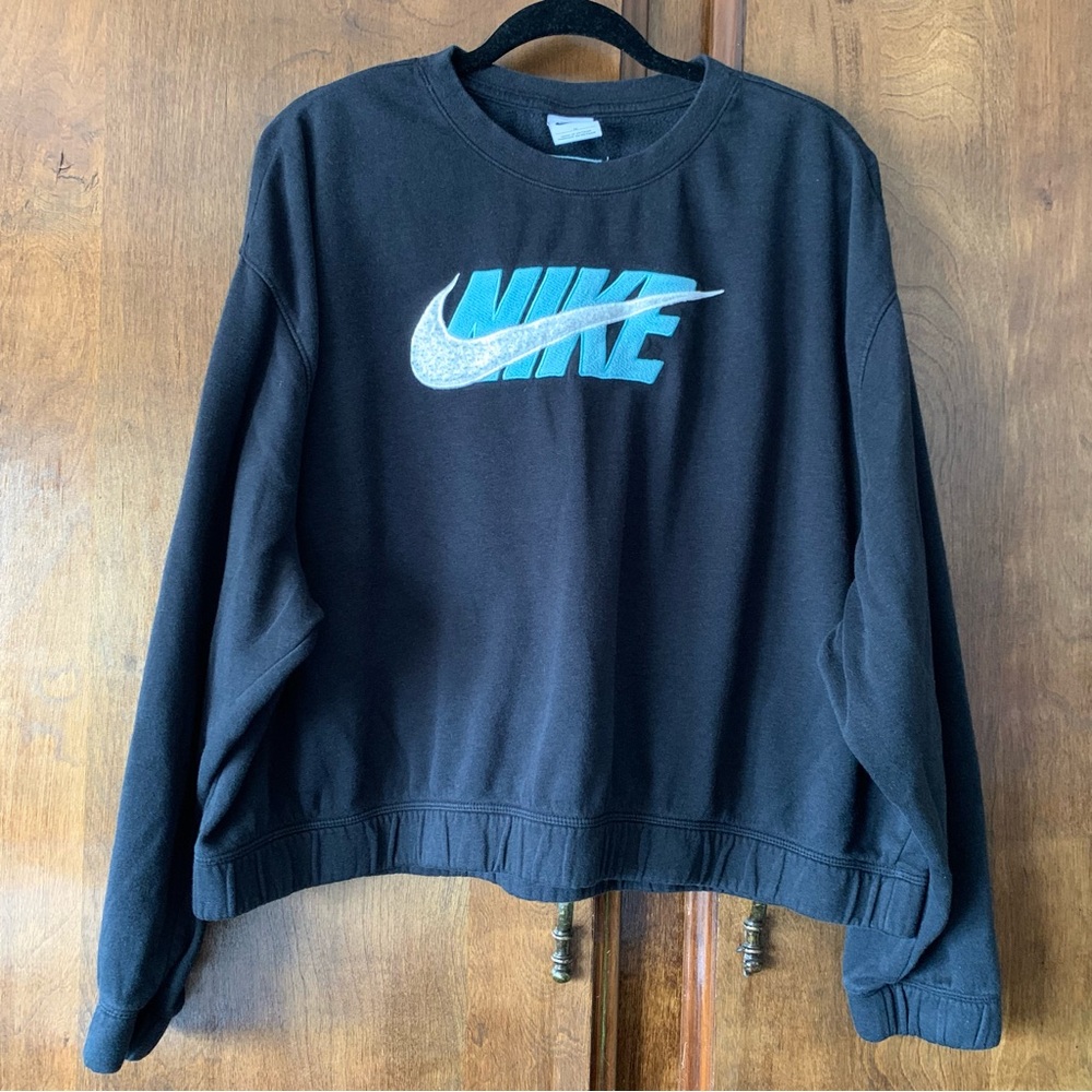 Nike Black Women's Crewneck Sweatshirt with Blue Logo